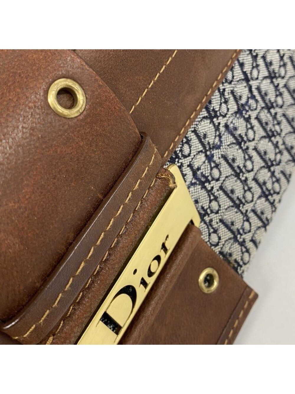 ★SOLD★ Dior Shoulder Bag Street Chic Canvas Leather Navy Brown Gold - Picture 8 of 10